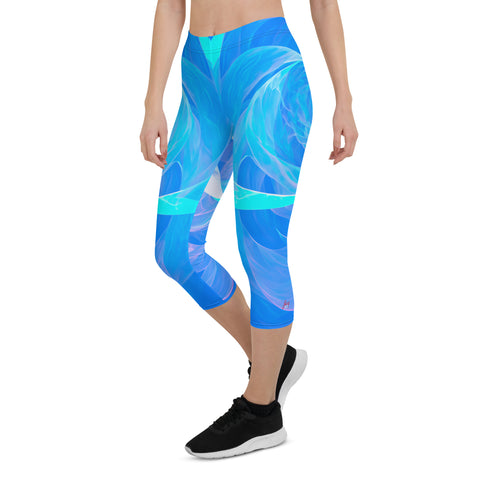 "Sapphire Sizzle: Radiant Blue Capri Leggings"