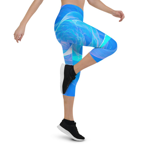 "Sapphire Sizzle: Radiant Blue Capri Leggings"