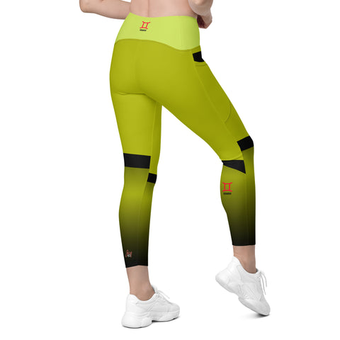 "Golden Twins: Dark Yellow Gemini Zodiac Leggings"