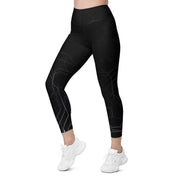 "Sleek Black Leggings with Labyrinth Line Detail and Pocket"