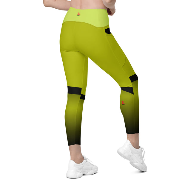 "Golden Twins: Dark Yellow Gemini Zodiac Leggings"