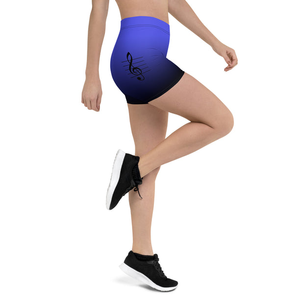 "Melodic Blue Charm: Sexy Short Leggings with Music Note Details"