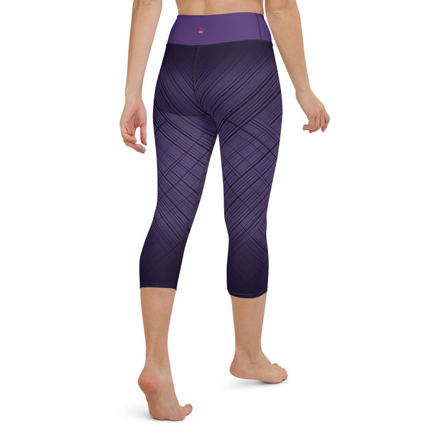 "Plush Purple Allure: High-Rise Capri Leggings for a Seductive Silhouette"