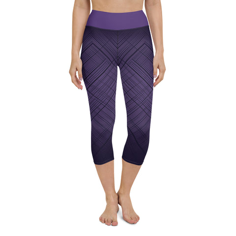 "Plush Purple Allure: High-Rise Capri Leggings for a Seductive Silhouette"