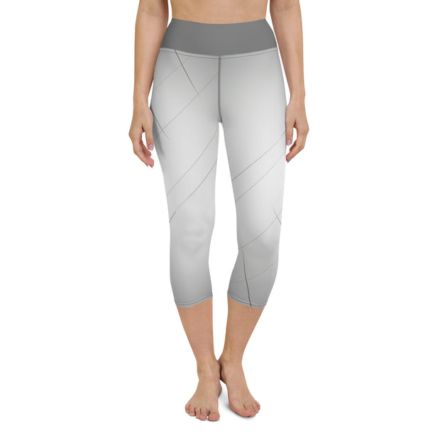 "Silver Lined Capri Leggings: Elegant Metallic Stripe Design"