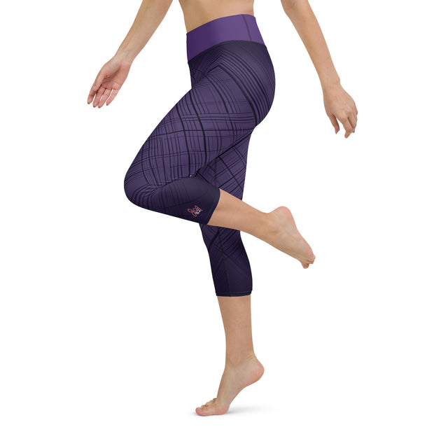 "Plush Purple Allure: High-Rise Capri Leggings for a Seductive Silhouette"