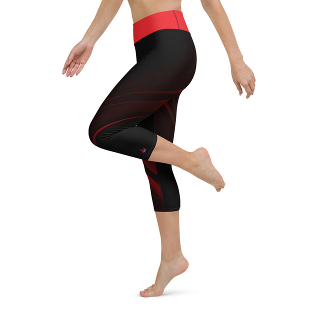 "Scarlet Streaks: Black Leggings with a Sexy Red Line Twist"