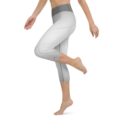 "Silver Lined Capri Leggings: Elegant Metallic Stripe Design"