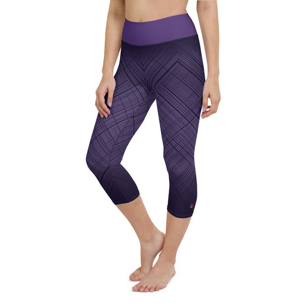 "Plush Purple Allure: High-Rise Capri Leggings for a Seductive Silhouette"