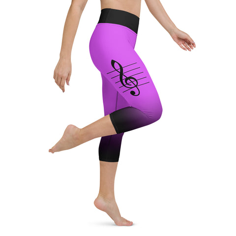 "Symphony in Pink: Sexy Capri Leggings with Elegant Music Notes"