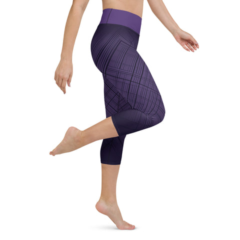 "Plush Purple Allure: High-Rise Capri Leggings for a Seductive Silhouette"