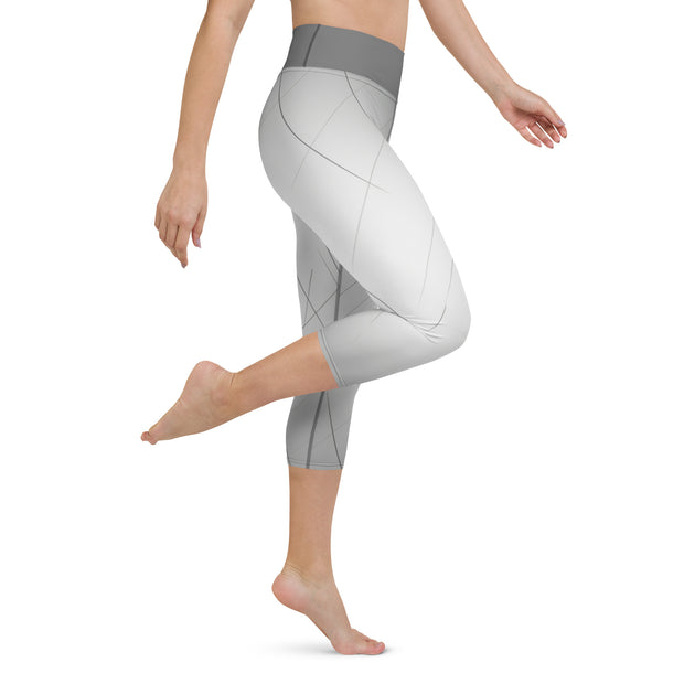 "Silver Lined Capri Leggings: Elegant Metallic Stripe Design"