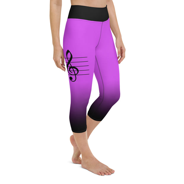 "Symphony in Pink: Sexy Capri Leggings with Elegant Music Notes"