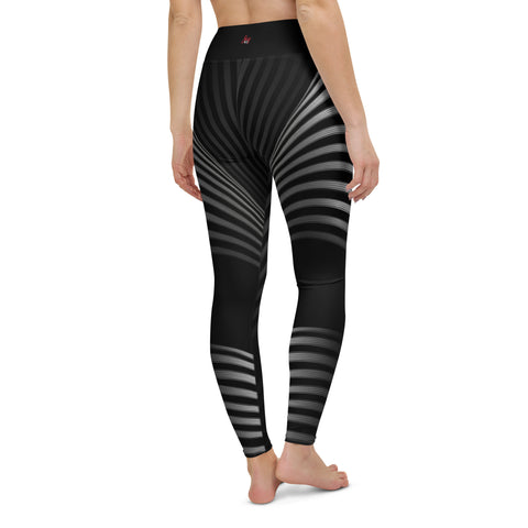 "Sleek Silhouette: Black Leggings with Elegant Line Patterns"