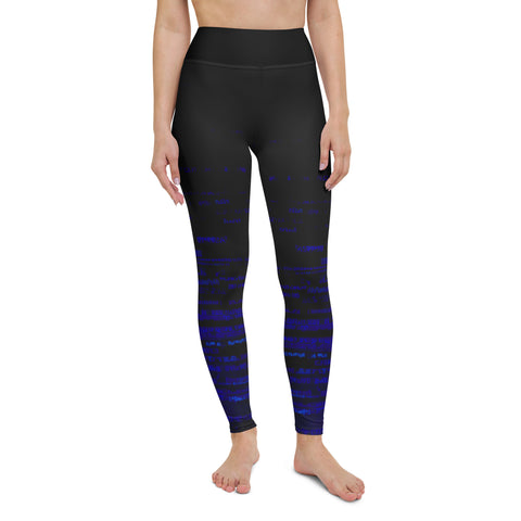 "Midnight Blue Accent High-Waisted Black Leggings"