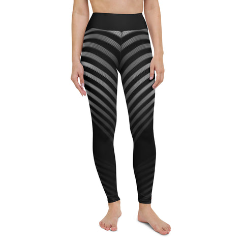 "Sleek Silhouette: Black Leggings with Elegant Line Patterns"