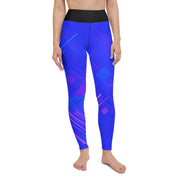 "Linear Blues: Experience Dynamic Style with Striped Blue Leggings"