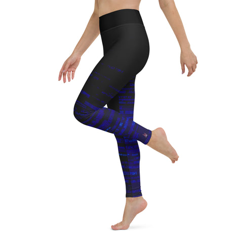 "Midnight Blue Accent High-Waisted Black Leggings"