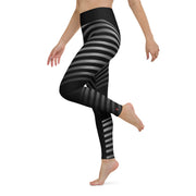 "Sleek Silhouette: Black Leggings with Elegant Line Patterns"