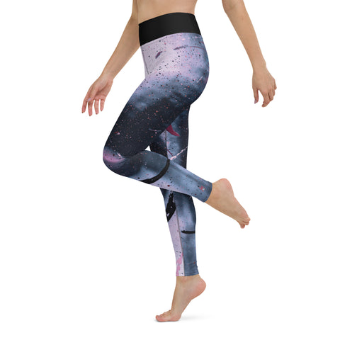 "Abstract Elegance: Dive into the Artistic Blend of Pink, Blue, and Black Leggings"