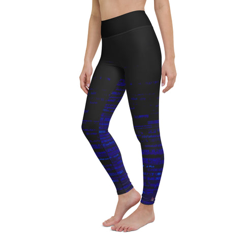 "Midnight Blue Accent High-Waisted Black Leggings"