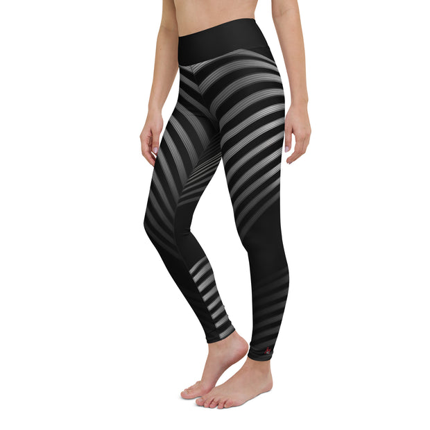 "Sleek Silhouette: Black Leggings with Elegant Line Patterns"