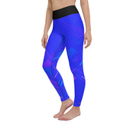 "Linear Blues: Experience Dynamic Style with Striped Blue Leggings"