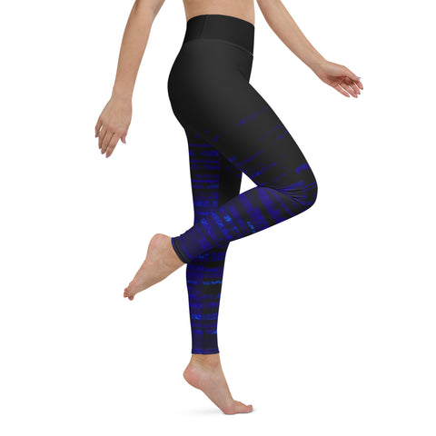 "Midnight Blue Accent High-Waisted Black Leggings"