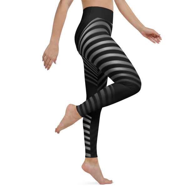 "Sleek Silhouette: Black Leggings with Elegant Line Patterns"