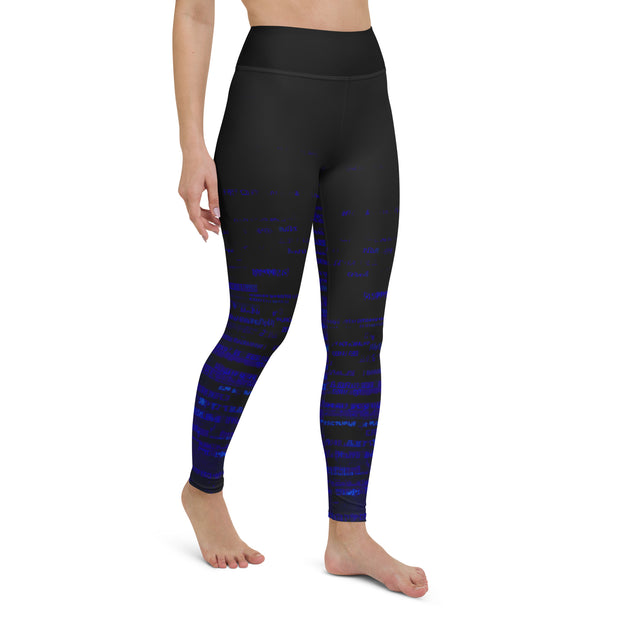 "Midnight Blue Accent High-Waisted Black Leggings"