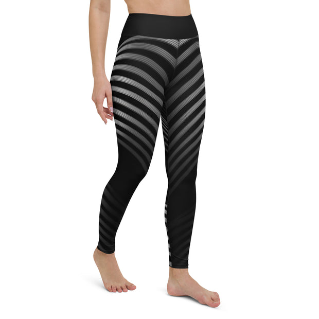 "Sleek Silhouette: Black Leggings with Elegant Line Patterns"