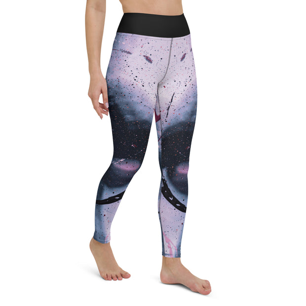 "Abstract Elegance: Dive into the Artistic Blend of Pink, Blue, and Black Leggings"