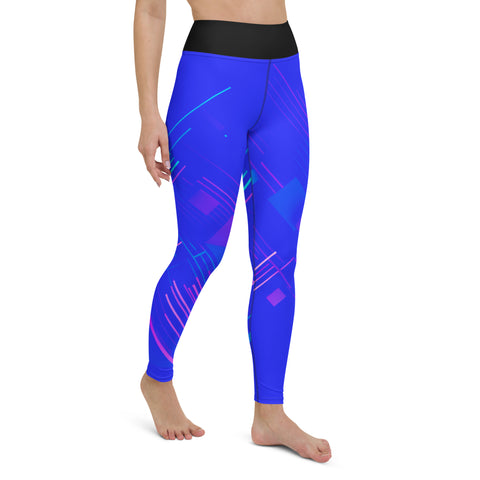 "Linear Blues: Experience Dynamic Style with Striped Blue Leggings"